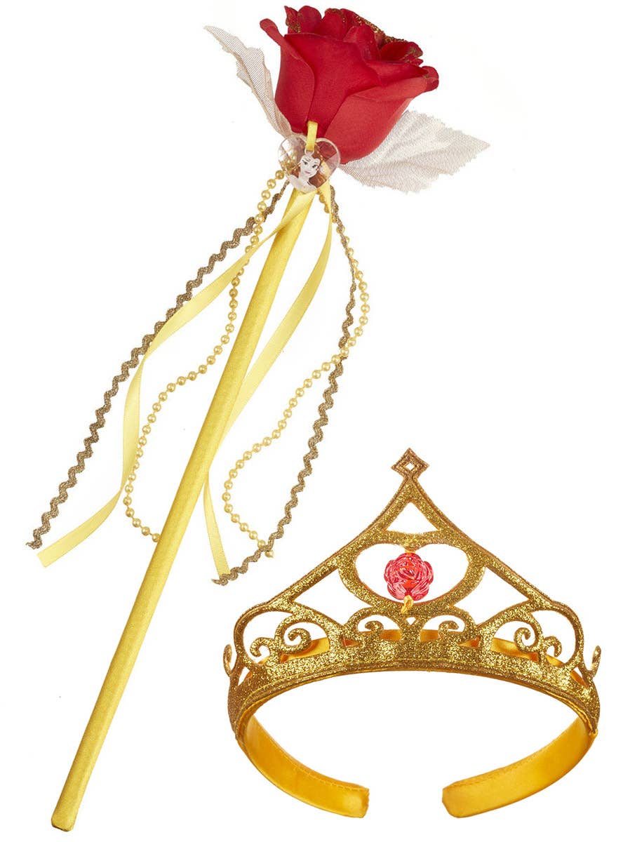 Image of Belle Gold Glitter Girls Wand and Tiara Accessory Set - Main Image