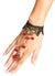 Delicate Black Lace Ring Bracelet with Brass Metal Vine Details Adorned in Red Beads and Rose Details - Main View
