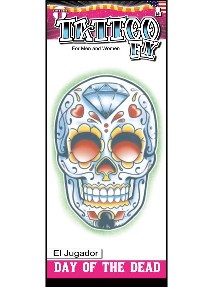 Tinsley Transfers Sugar Skull El Jugador Temporary Tattoo - Main Image