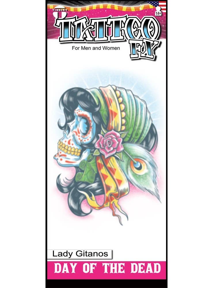 Tinsley Transfers Sugar Skull Lady Gitanos Temporary Tattoo - Main Image