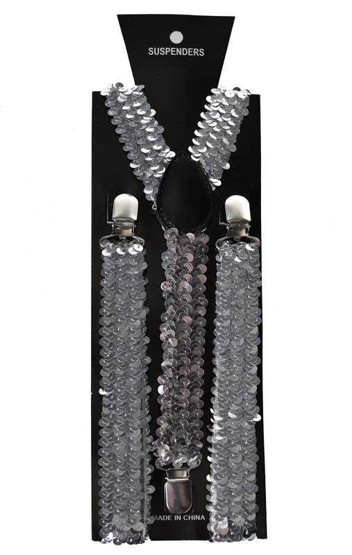 Adjustable Silver Sequin Costume Suspenders