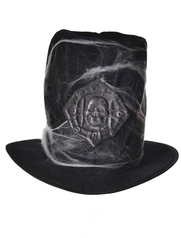 Black Velveteen Costume Top Hat with Fake Spider Web