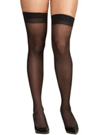 Plus Size Sheer Black Plain Top Thigh High Stockings with Back Seam - Front Image