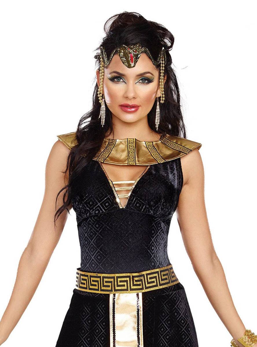 Deluxe Black Velvet Exquisite Cleopatra Women's Egyptian Costume - Close Up Image 1