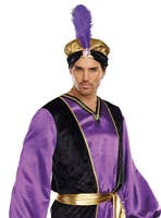 Purple and Black Satin Arabian Price Men's Plus Size Sultan Costume - Alternative Image