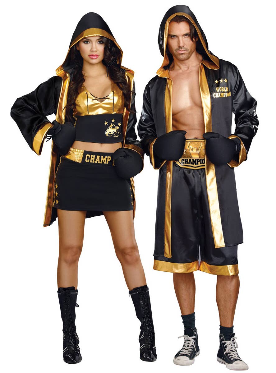 Women's Sexy Black and Gold Boxer Costume - Couples Image