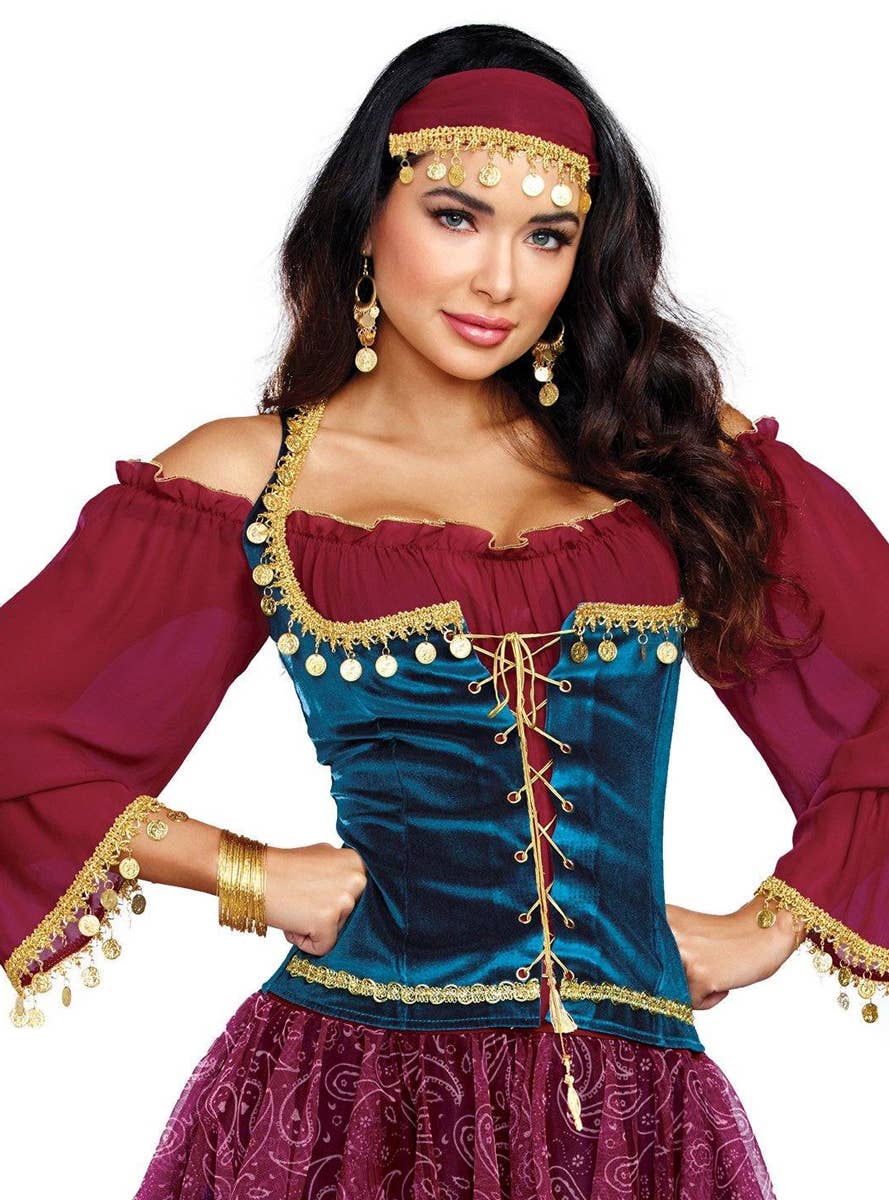 Deluxe Travelling Gypsy Women's Fortune Teller Costume - Close Up Image 1