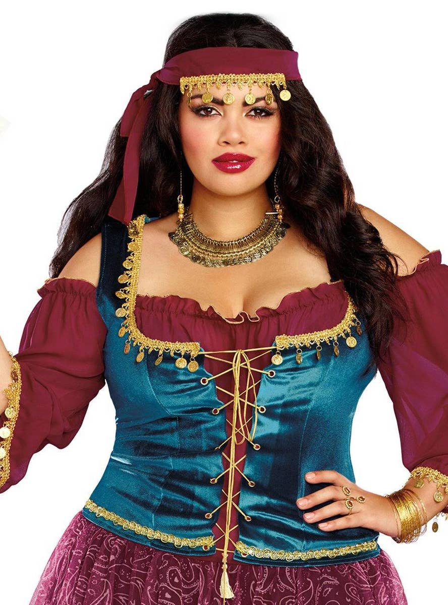 Deluxe Purple and Blue Travelling Gypsy Women's Plus Size Costume - Alternative Image