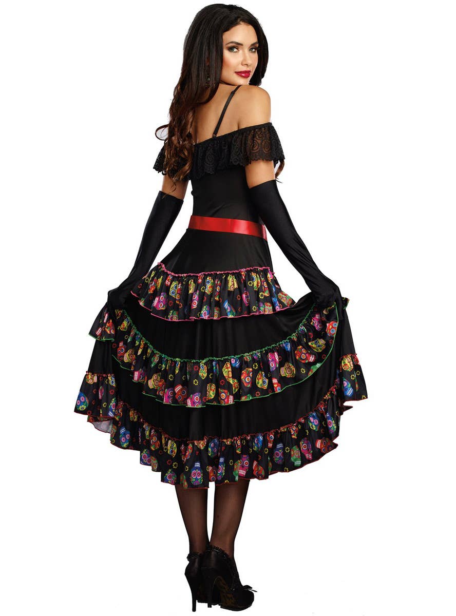 Women's Deluxe Day of the Dead Dress Up Costume Back Image