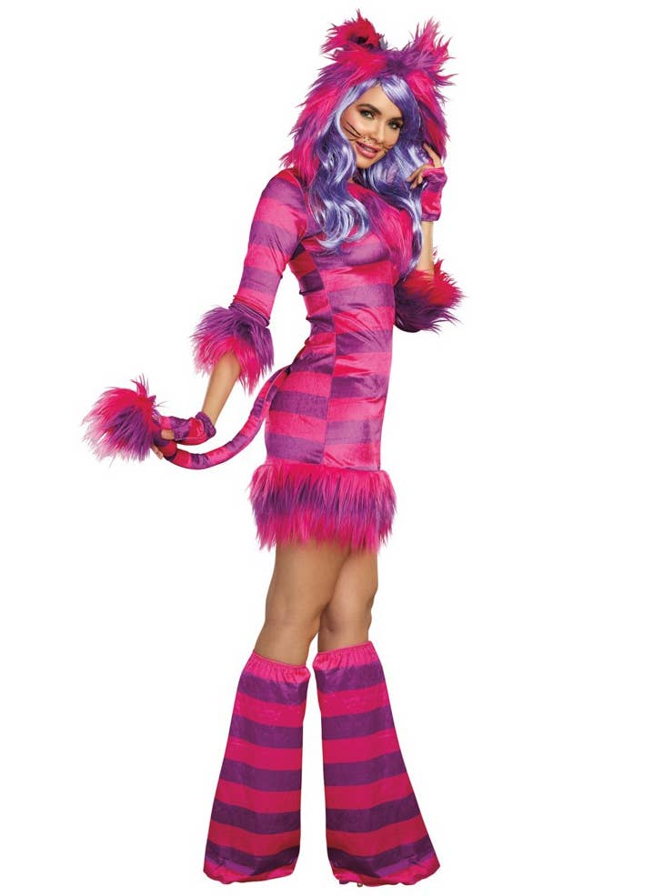 Pink and Purple Crushed Velvet Wonderland Cheshire Cat Costume - Side Front Image