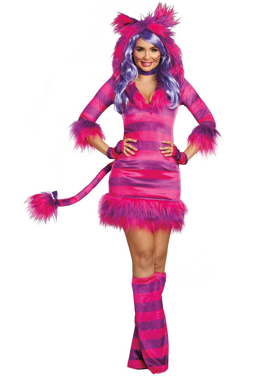 Pink and Purple Crushed Velvet Wonderland Cheshire Cat Costume - Main Image