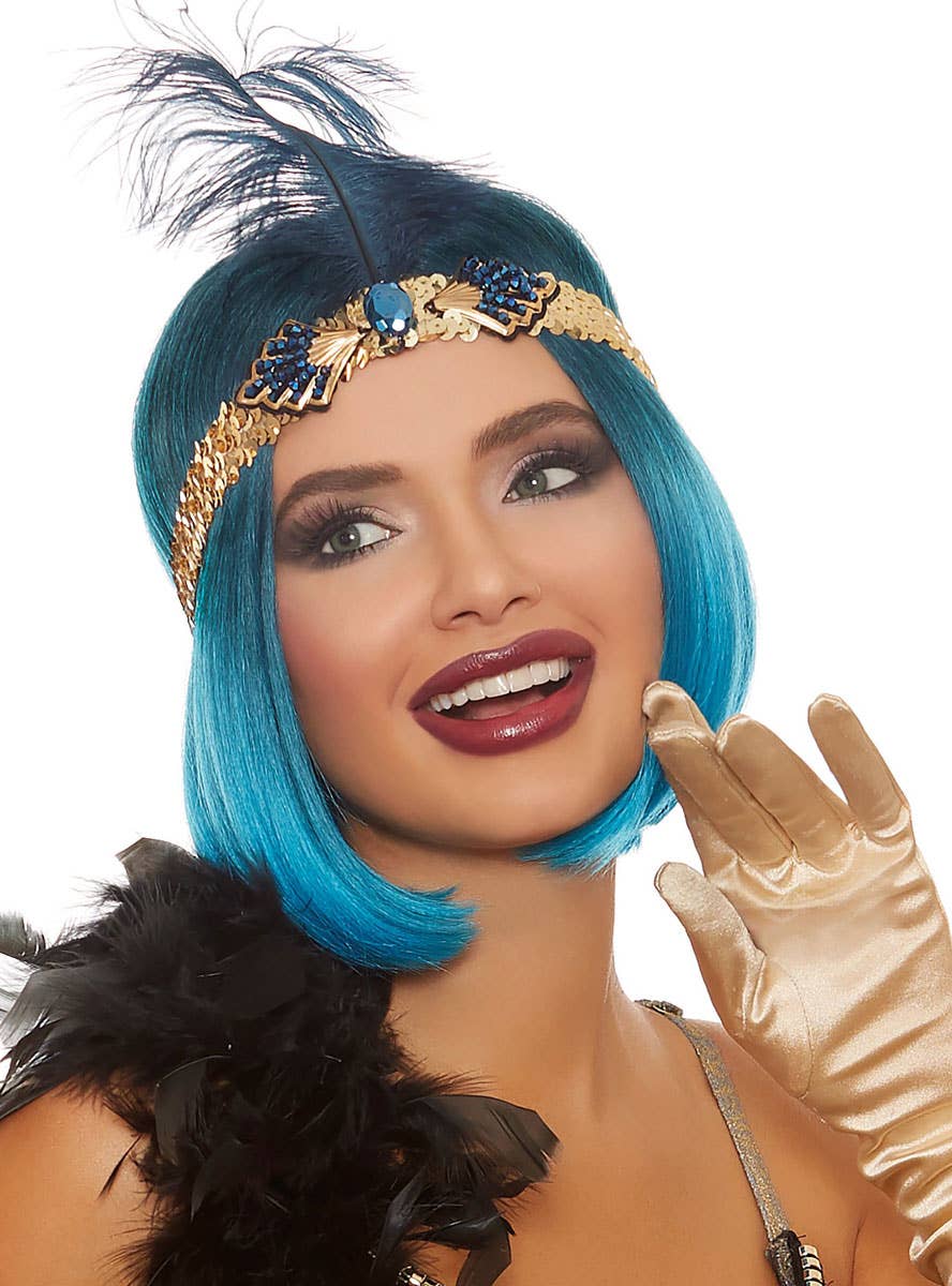 Blue Ombre Mid Length Concave Bob Women's Costume Wig - Alternative Image