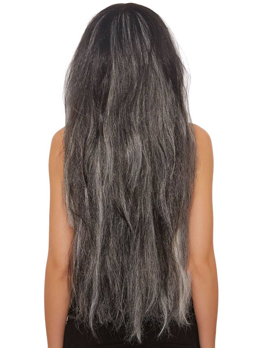 Extra Long Messy Black and White Halloween Wig for Women - Back Image