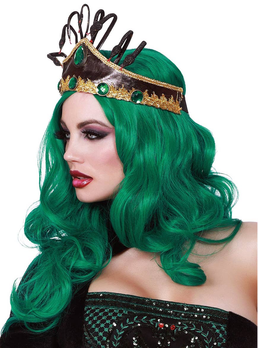 Women's Long Wavy Green Costume Wig with Side Part - Alternative Image