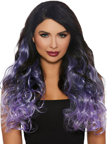 Bright Purple Long Curly 3 Piece Clip in Hair Extensions - Front Image