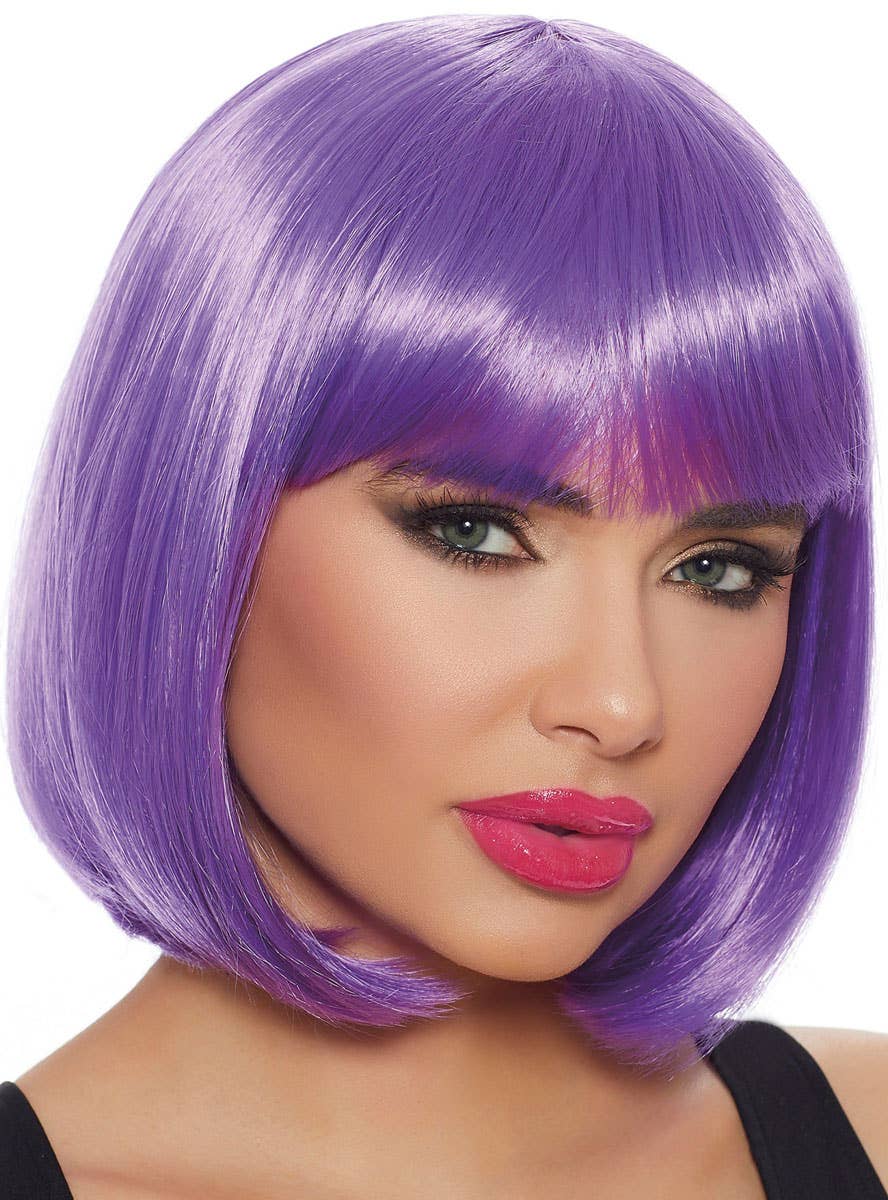 Women's Short Bright Purple Bob Costume Wig with Fringe