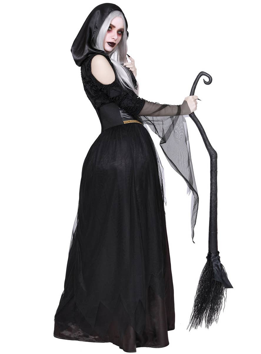 Women's Sexy Black Pagan Witch Halloween Costume Back Image