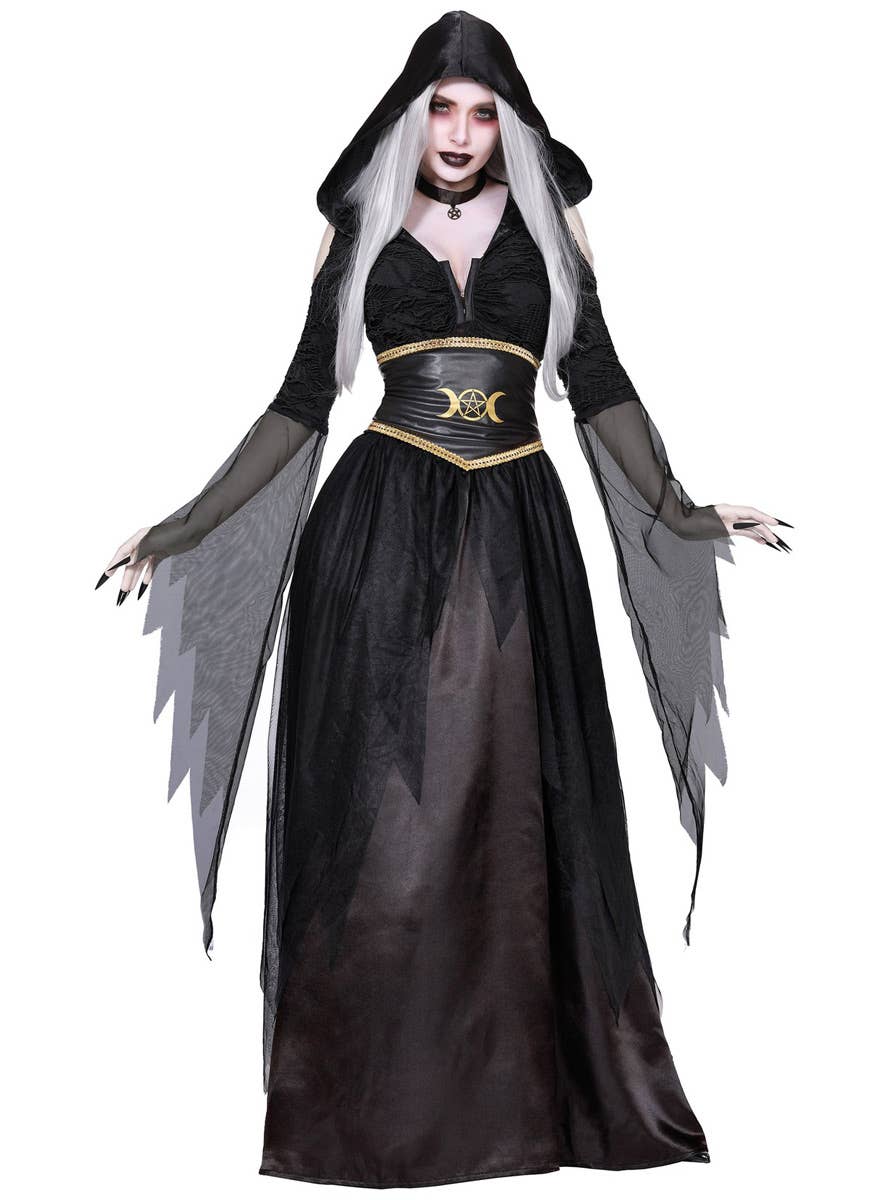 Women's Sexy Black Pagan Witch Halloween Costume Front Image