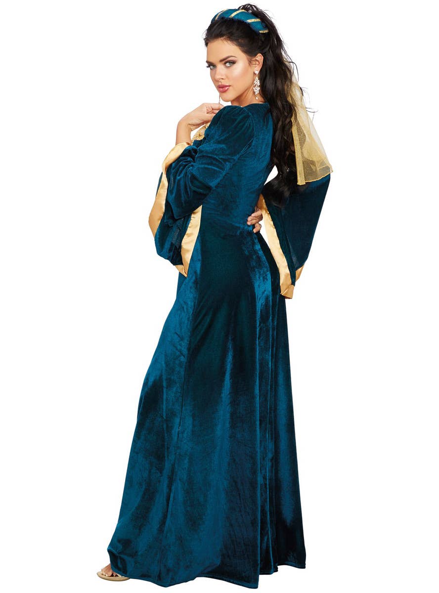 Medieval Maiden Women's Deluxe Blue and Gold Costume Back Image