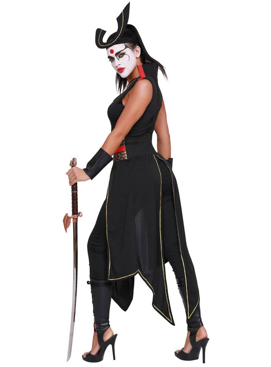 Women's Black Japanese Samurai Warrior Costume Back Image