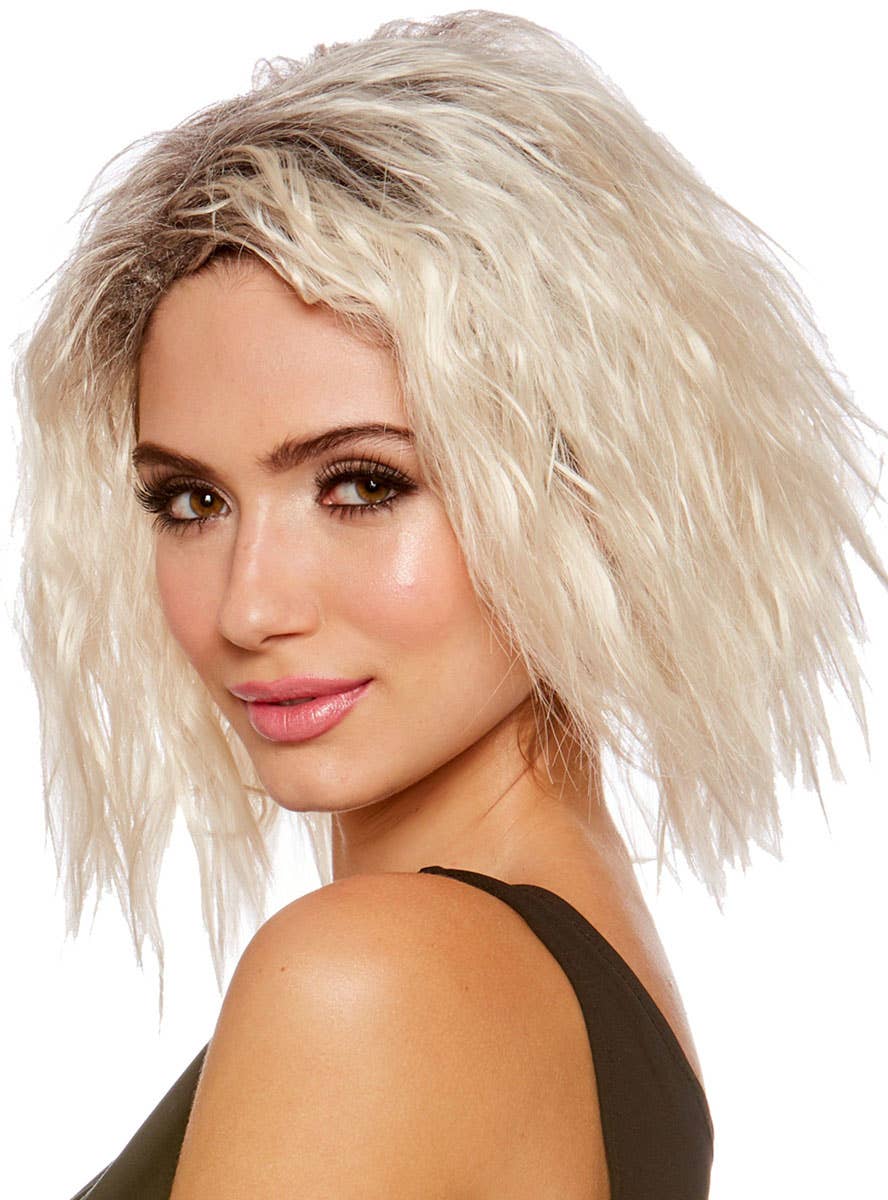 Women's Blonde Loose Beach Waves Costume Wig with Dark Roots - Side Image