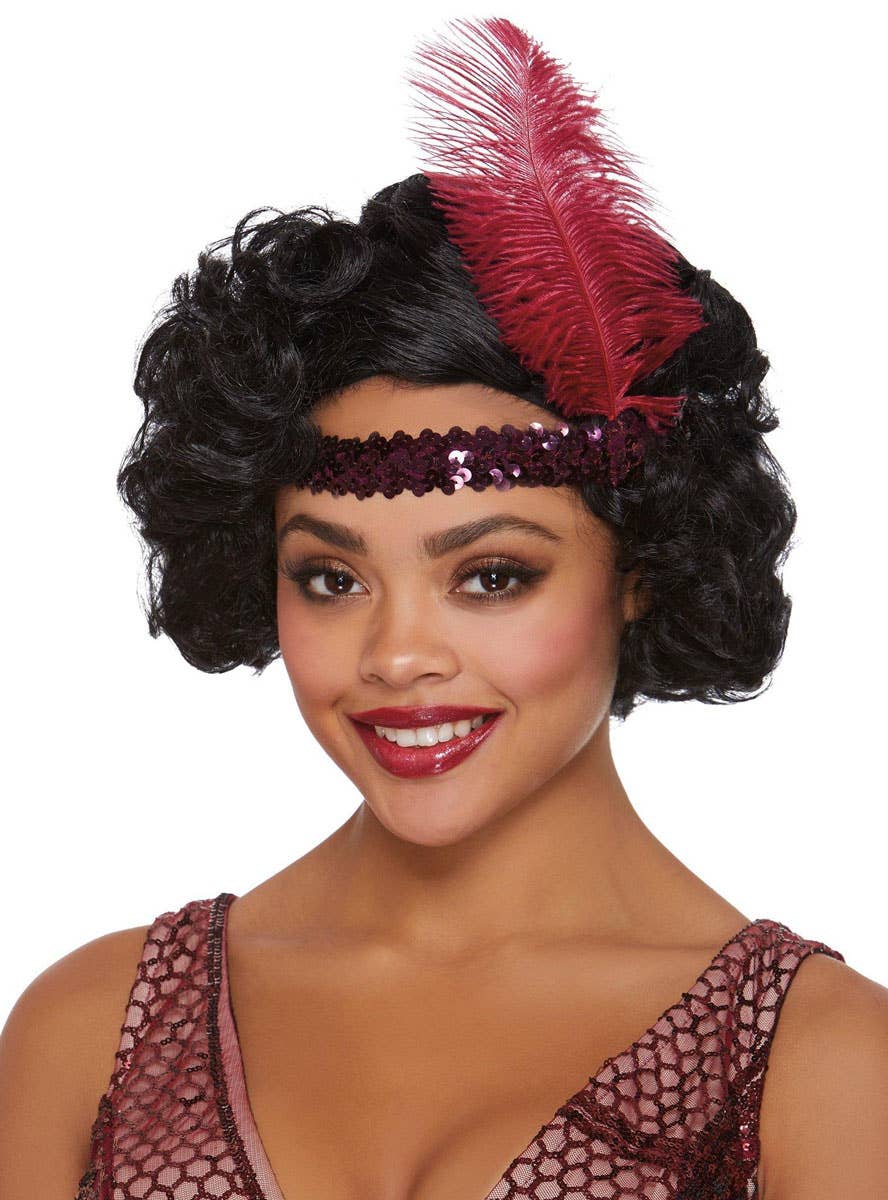 Short Curly Black Flapper Costume Wig for Women - Alternative Image