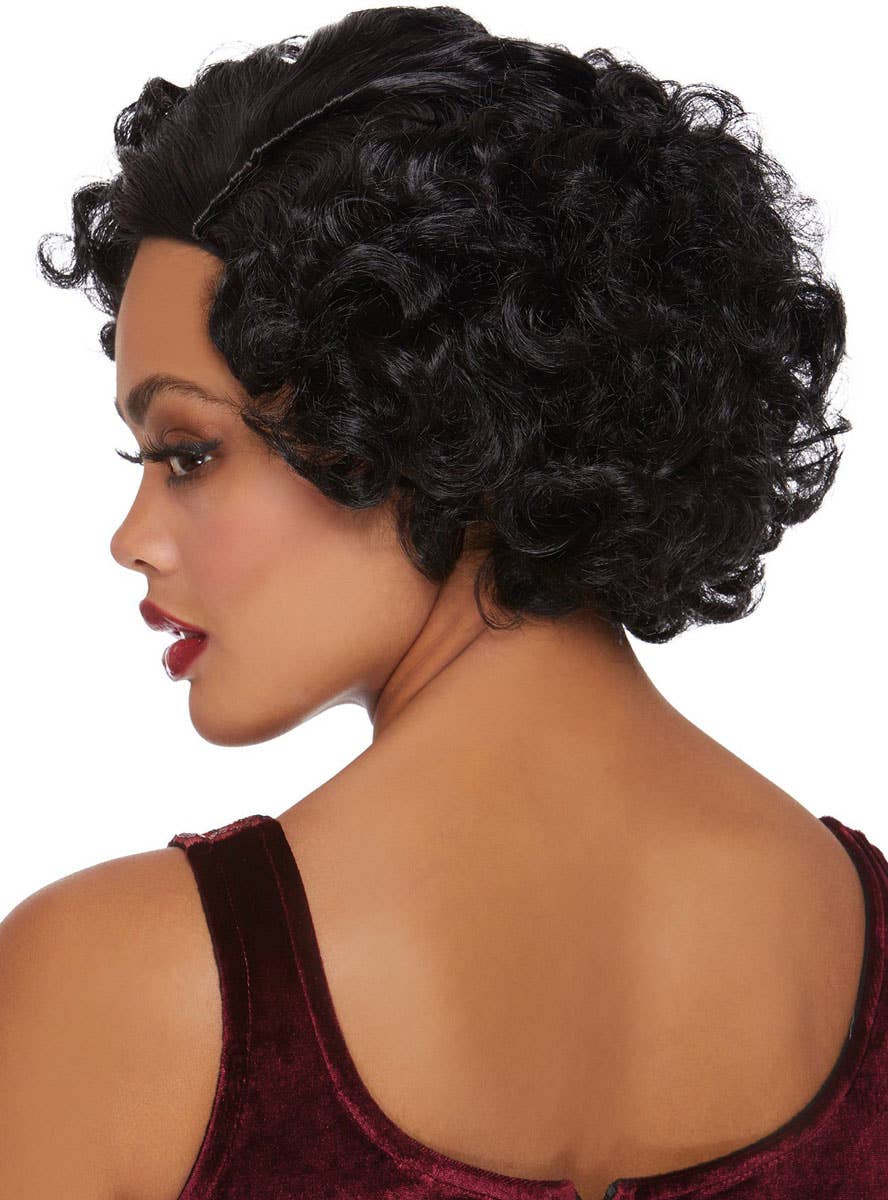 Short Curly Black Flapper Costume Wig for Women - Side Image