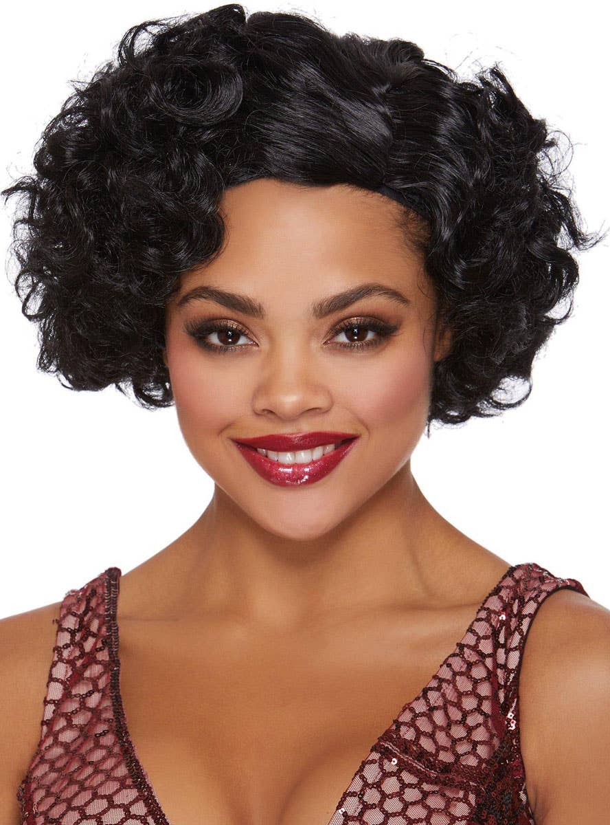 Short Curly Black Flapper Costume Wig for Women - Front Image