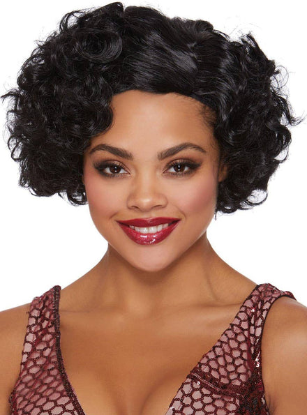 Short Curly Black Flapper Costume Wig for Women - Front Image