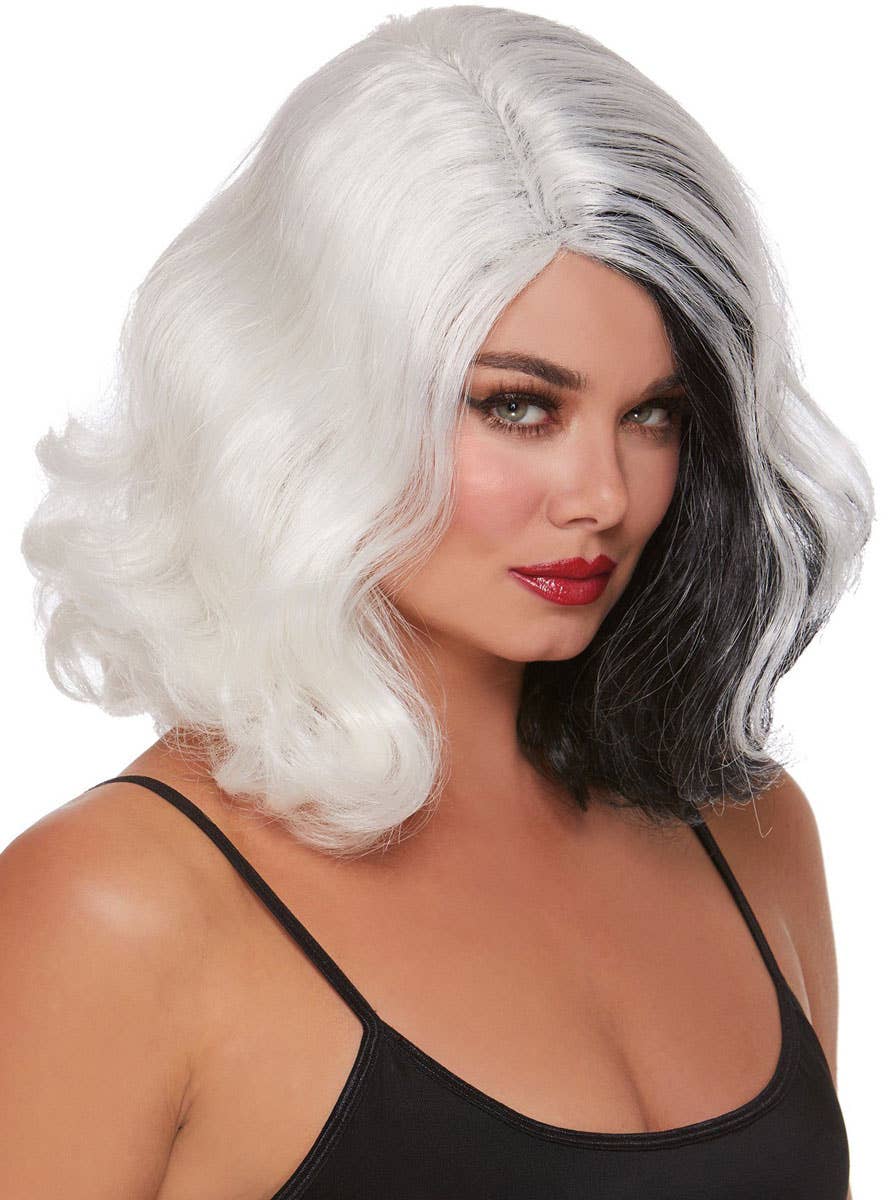 Short Curly Black and White Split Colour Costume Wig for Women - Alternative Image 2