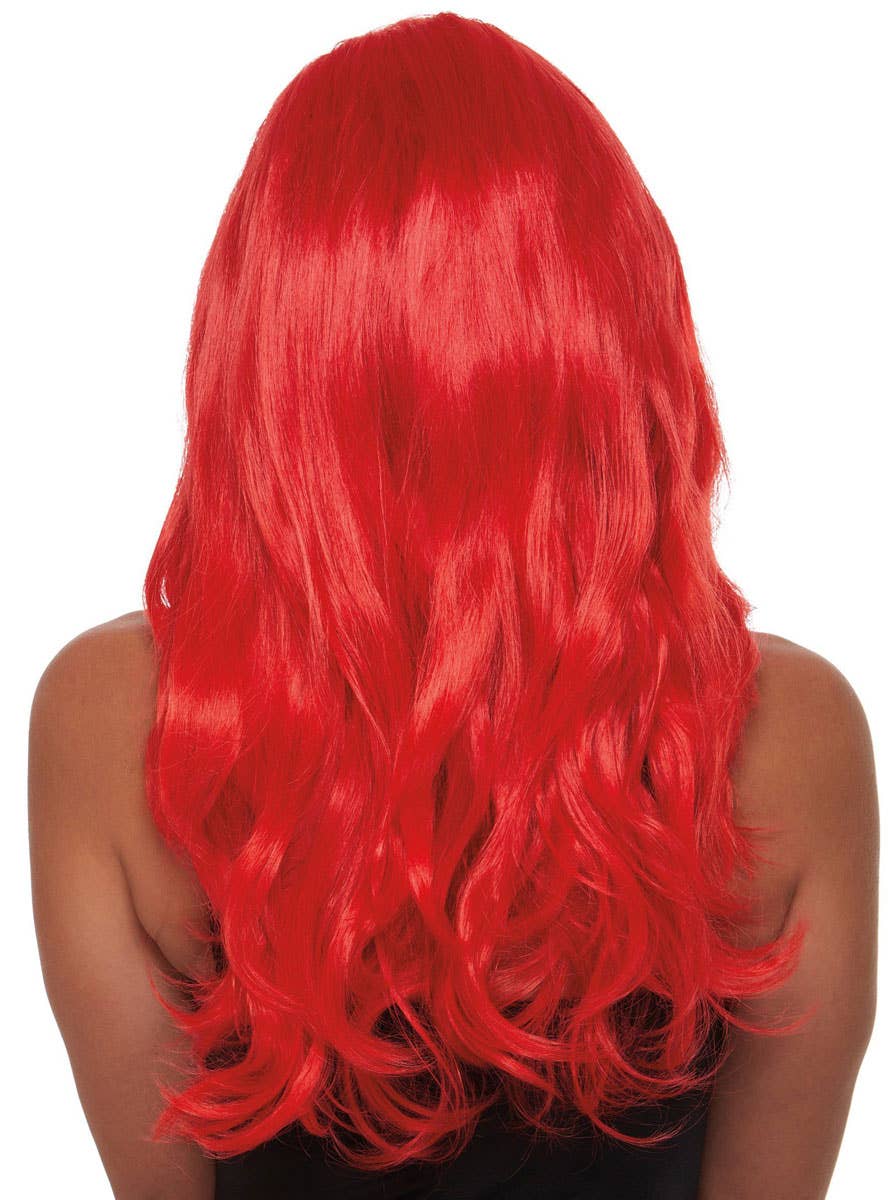 Long Wavy Bright Red Women's Costume Wig with Side Part - Back Image