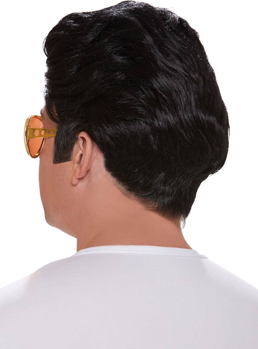 Short Black Elvis Inspired Costume Wig for Men - Back Image