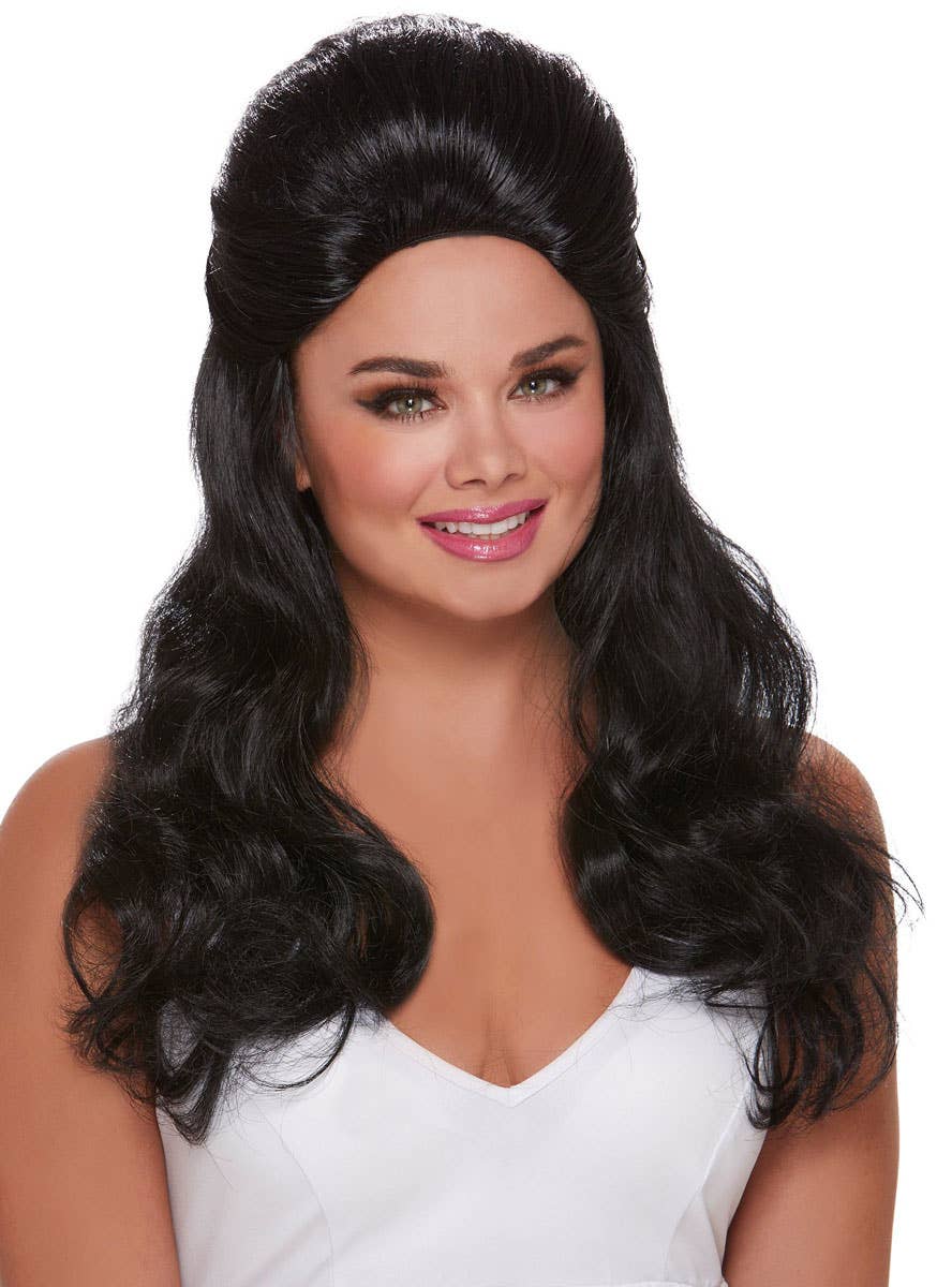 Long Black Bouffant Costume Wig for Women - Front Image