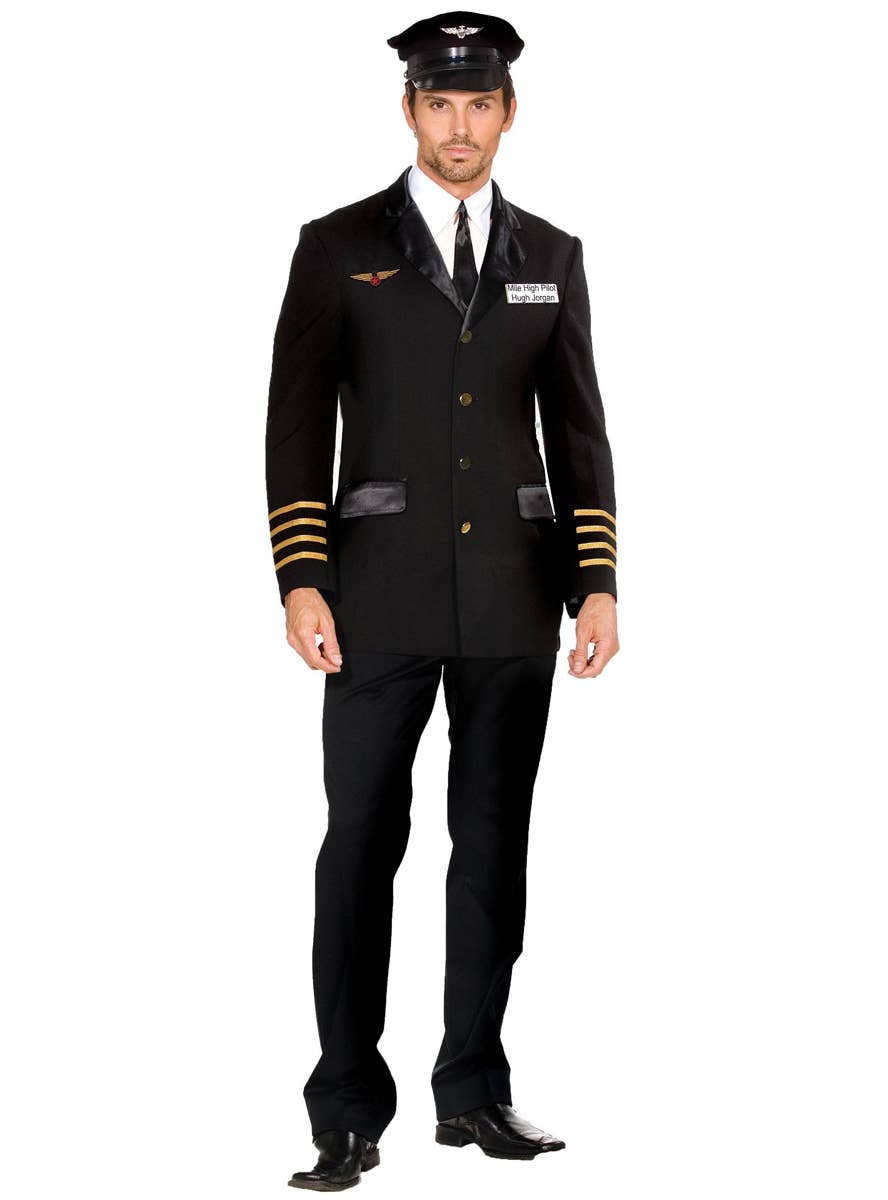 High Quality Men's Black Flight Captain Pilot Costume - Main Image