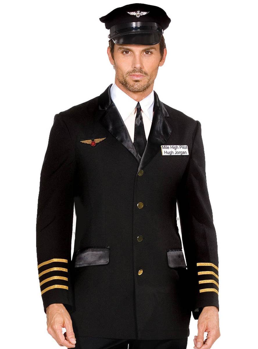 High Quality Men's Black Flight Captain Pilot Costume - Alternative Image