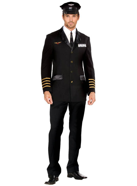 High Quality Black Flight Captain Men's Plus Size Pilot Costume - Main Image