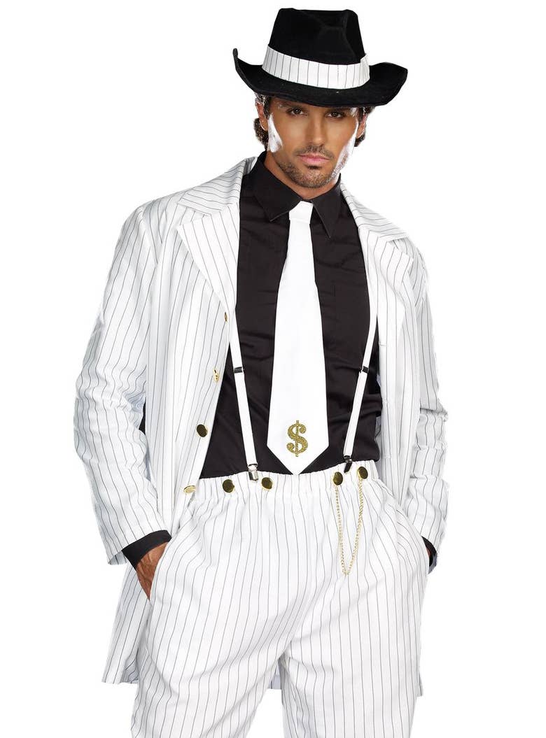 Image of Zoot Suit Riot Men's White 1940's Gangster Costume - Close Up View