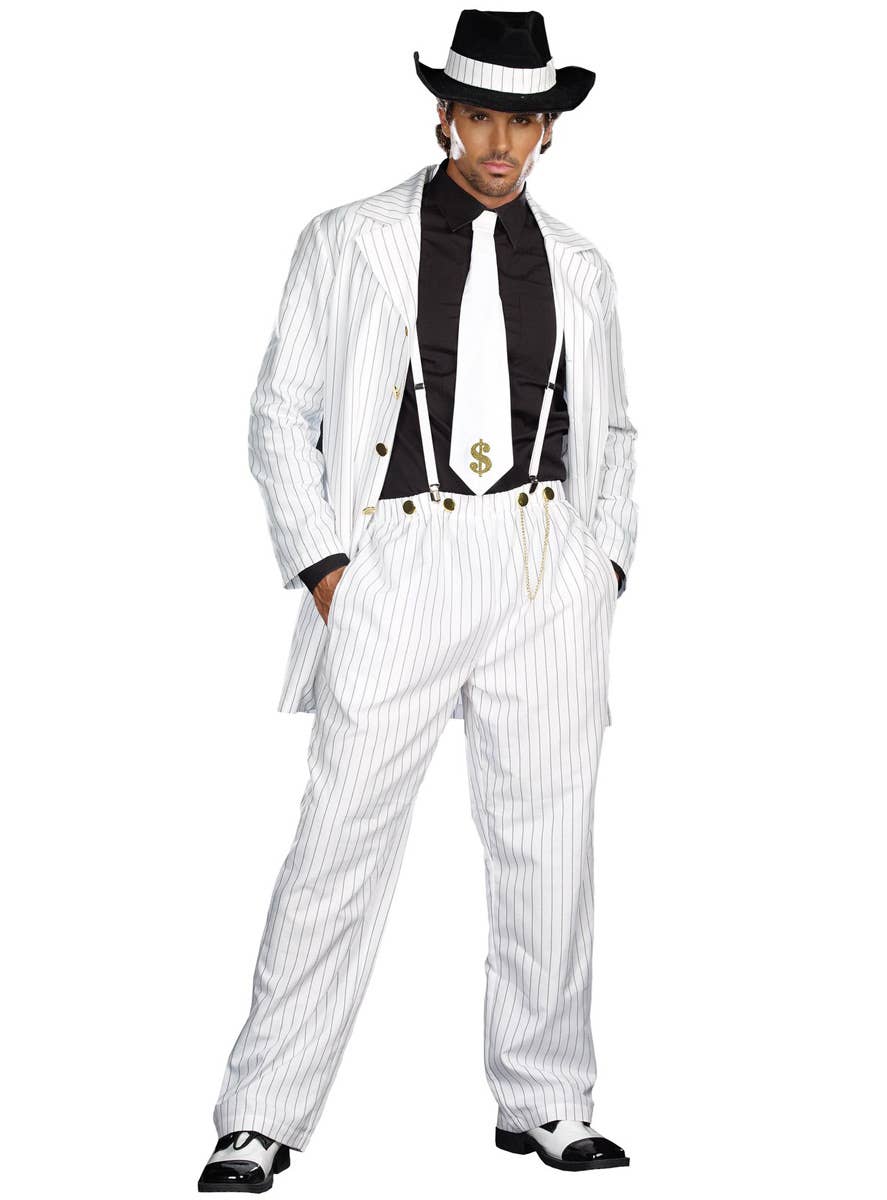 Image of Zoot Suit Riot Men's White 1940's Gangster Costume - Alternate Front View 2