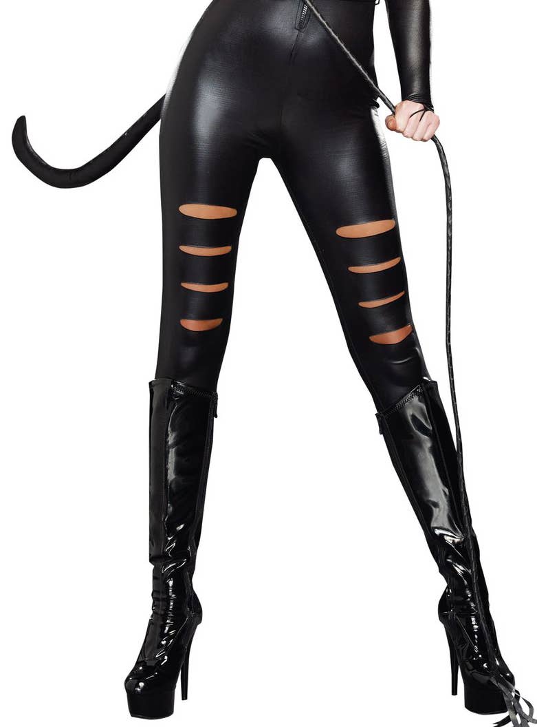 Women's Sexy Black Catsuit Dress Up Costume - Close Front Image 2