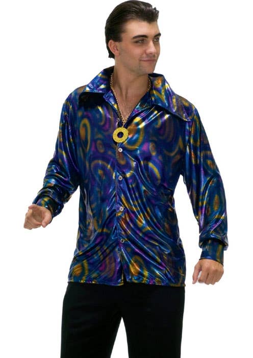 Multi coloured Metallic Men's 1970's Disco Costume Shirt - Main-Image