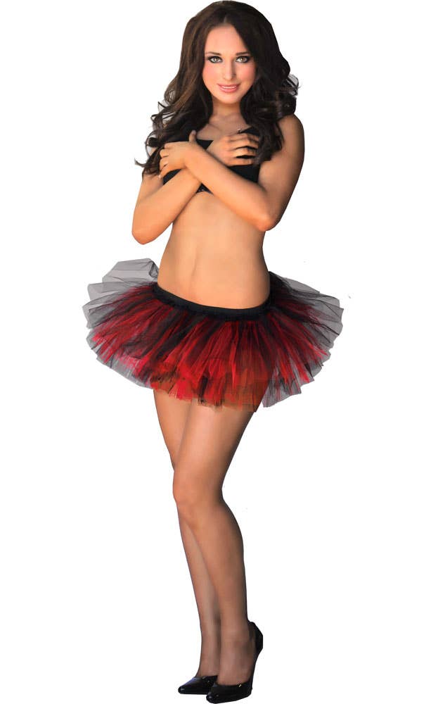 Black and Red Fluffy Tutu Skirt Womens Costume Accessory - Full Image