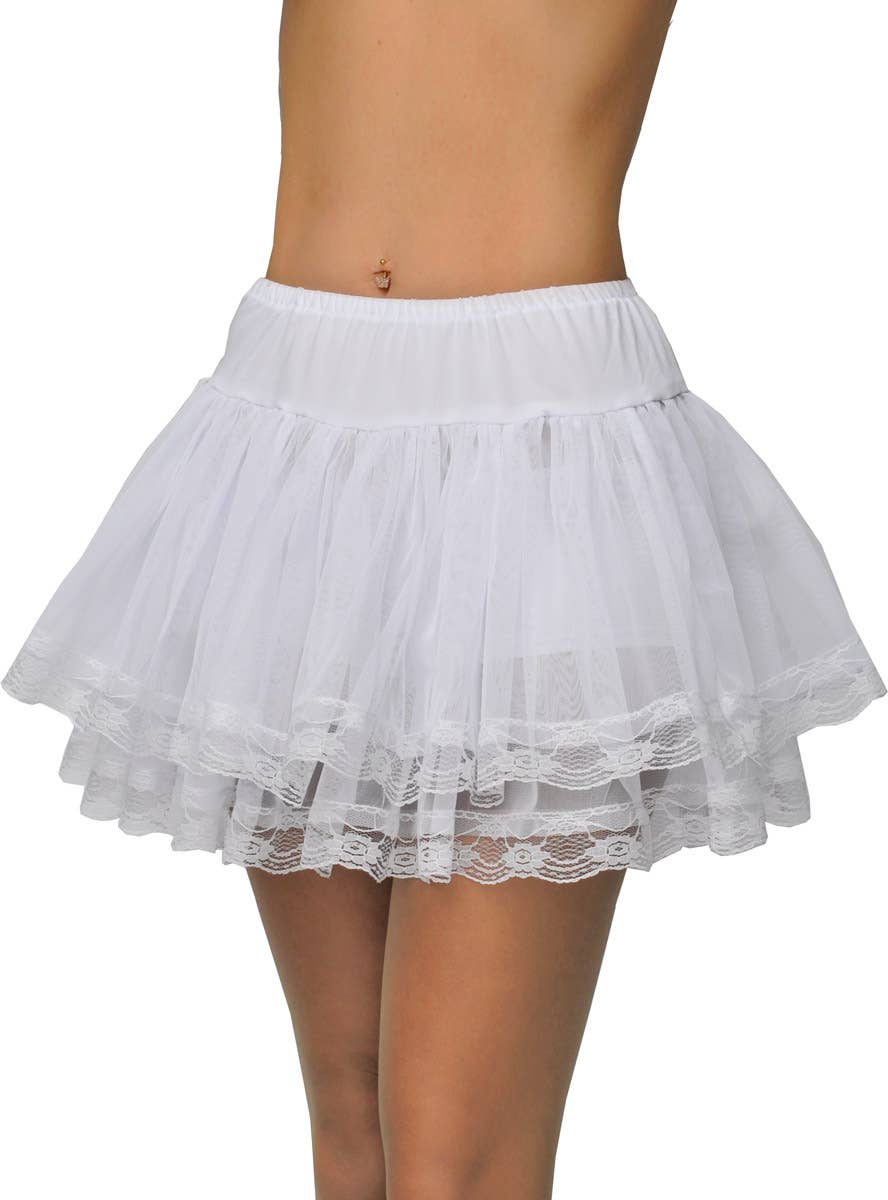 Women's White Mesh Tulle Underskirt with Lace Trim