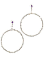 Diamante Hoop Earrings with Purple Stone