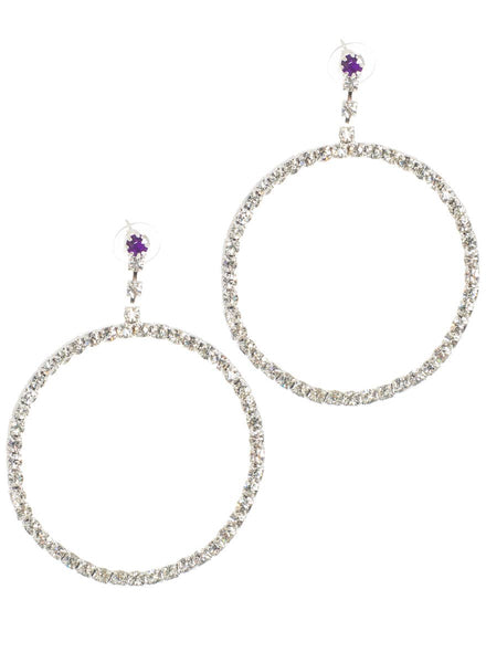 Diamante Hoop Earrings with Purple Stone