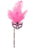 Hand Held Pink Feather Masquerade Mask Main Image