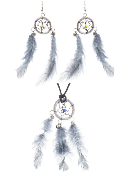 Grey Feather Dream Catcher Jewellery Set