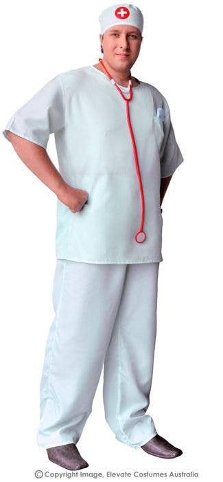Surgical Scrubs Men's Plus Size Surgeon Doctor Costume Full Length View