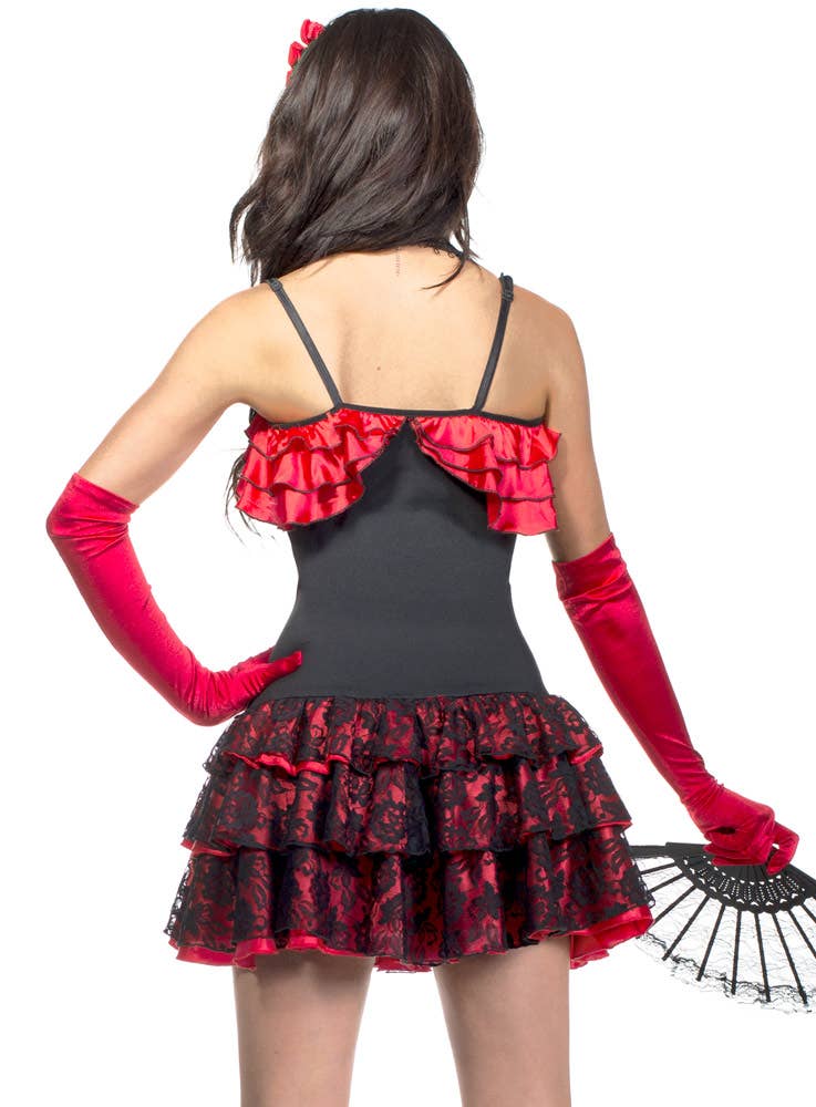 Deluxe Red and Black Spanish Flamenco Women's Senorita Costume - Close Back Image