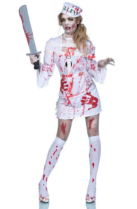 Women's Zombie Asylum Patient Halloween Costume Front Image