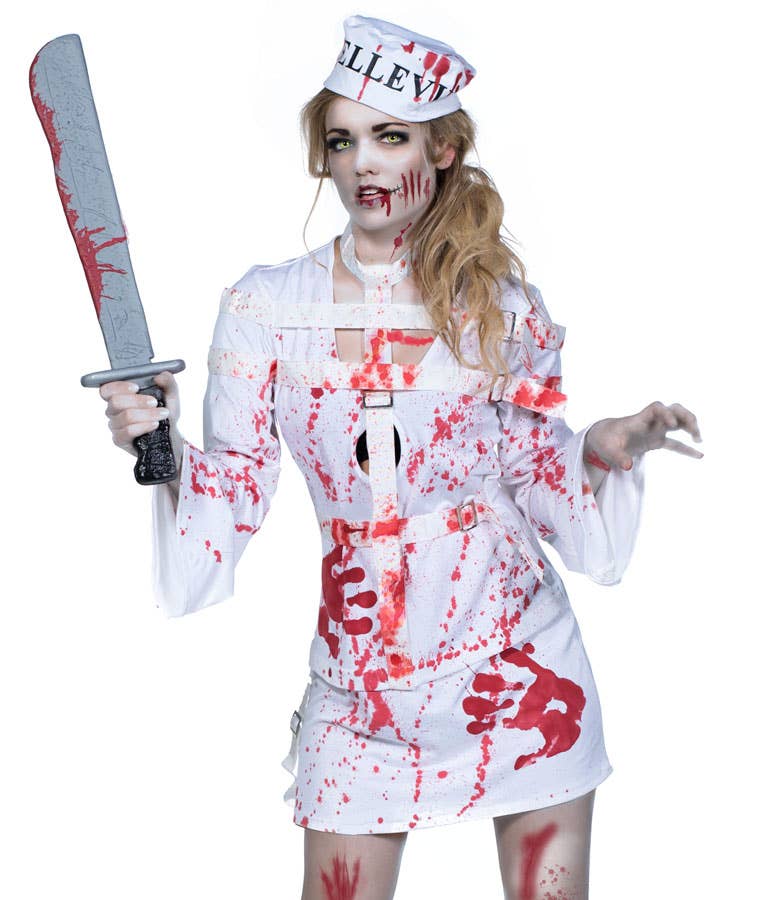 Women's Zombie Asylum Patient Halloween Costume Close Front Image